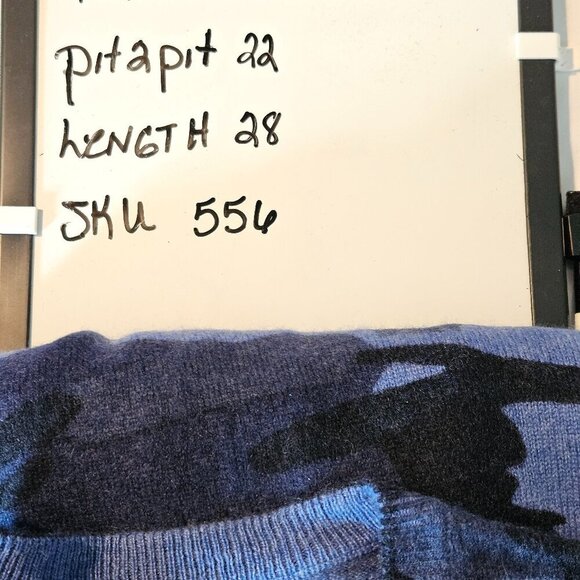 Men's Club Room 100% Cashmere Blue Camouflage Camouflage Crew Neck Sweater Nwt L - Picture 6 of 6